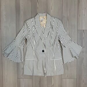 Cabi Blazer Navy White Stripe Bell Sleeve Jacket 5295 Size 8